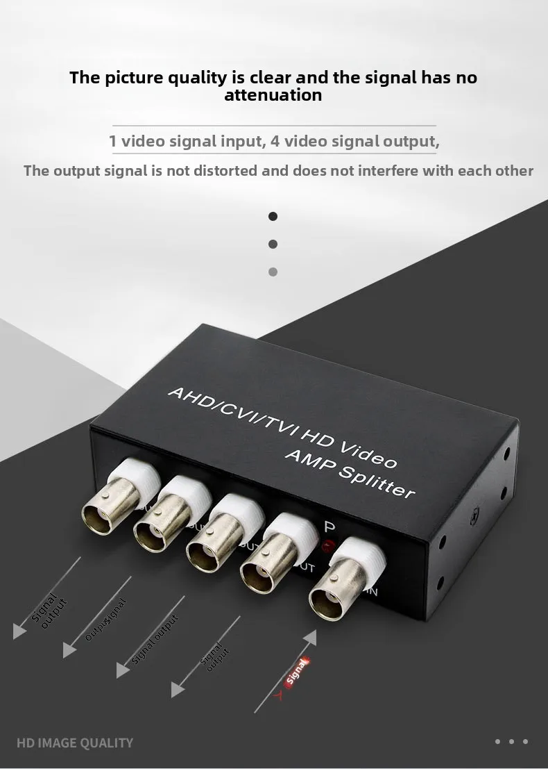 Nuovo segnale 1 in 4 out AHD/CVI/TVI Video Splitter Telecamera coassiale HD, Nero