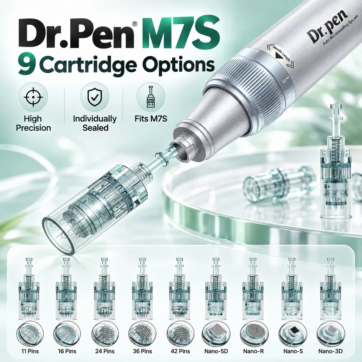 drpen-m7s-マイクロニードル交換用カートリッジ-11-16-24-36-42ピン-ナノ-r-s-10-20-50-100個入り、個別に密封された針