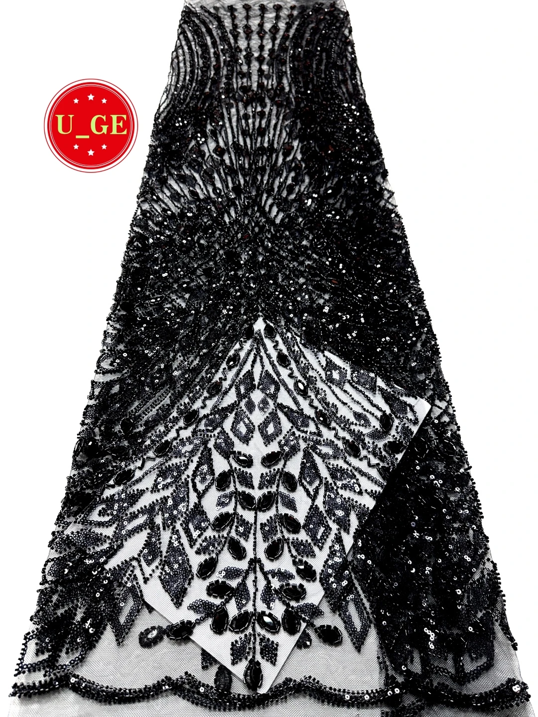 

2026Luxurious Soft Beaded Lace Fabric with Biggest Stones–Elegant High-Quality Tube Lace for Wedding&Evening DressesU_GE8196