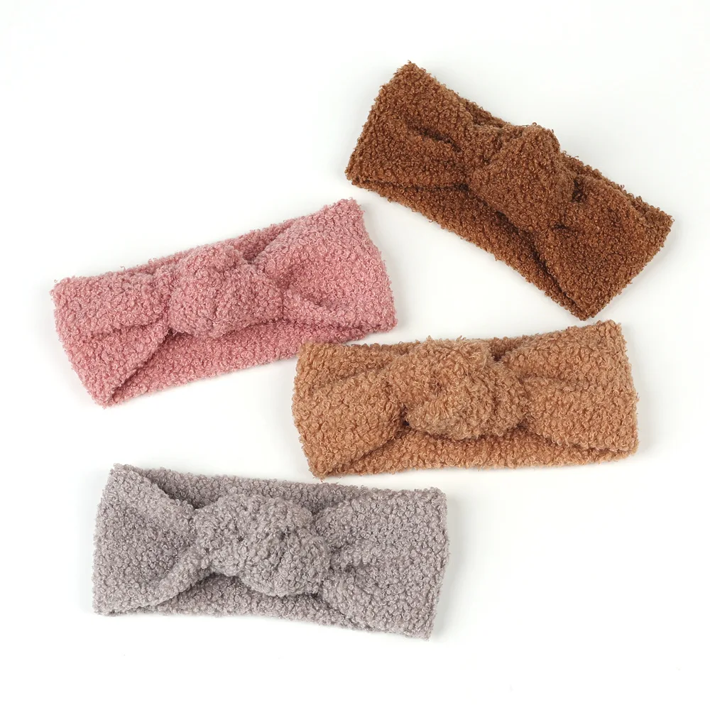 Baby Stirnbänder Teddy Stoff Stirnband Mädchen Haarband Knoten Top Turban Kinder Haarschmuck Neugeborenen Herbst Winter Headwrap – Detail 10