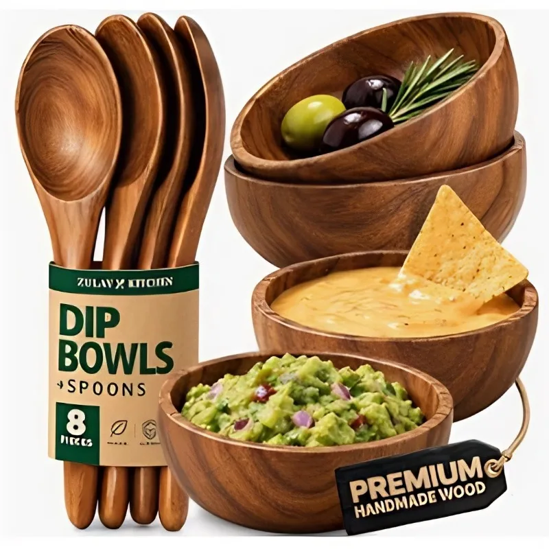 Coconut Bowl 12-15cm Handmade Natural Tableware With Wood Spoon Kitchen Fruit Salad Dessert Ramen Rice