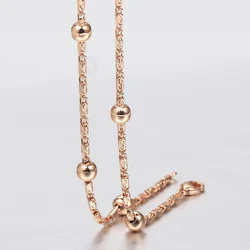 Elegant Beaded Satellite Necklaces For Women Girls 585 Rose Gold Color Ball Beads Link Chain Wedding Female Jewelrty CN46