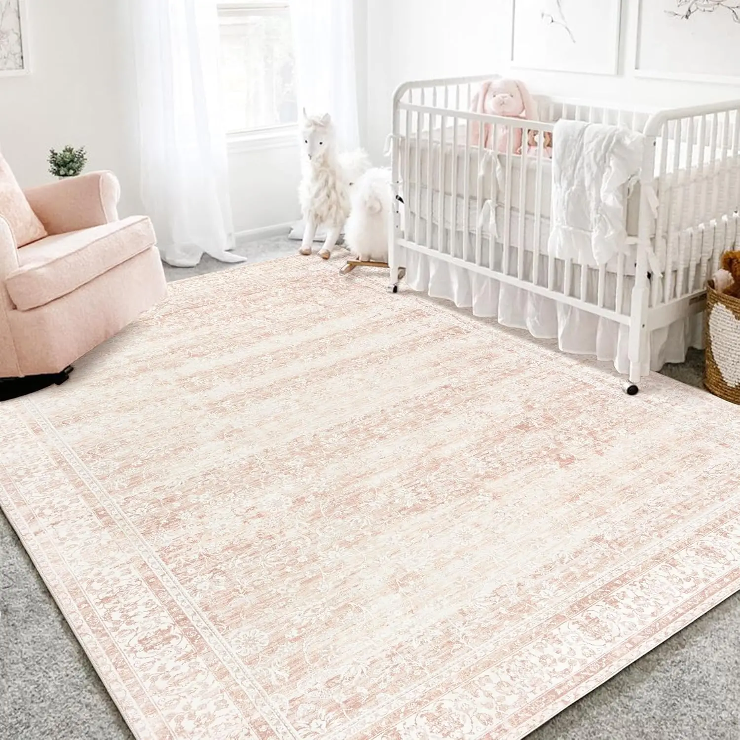 5x7Neutral rubor rosa Boho lindo Floral plegable lavable a máquina suave alfombra de lana sintética alfombras para sala de estar dormitorio