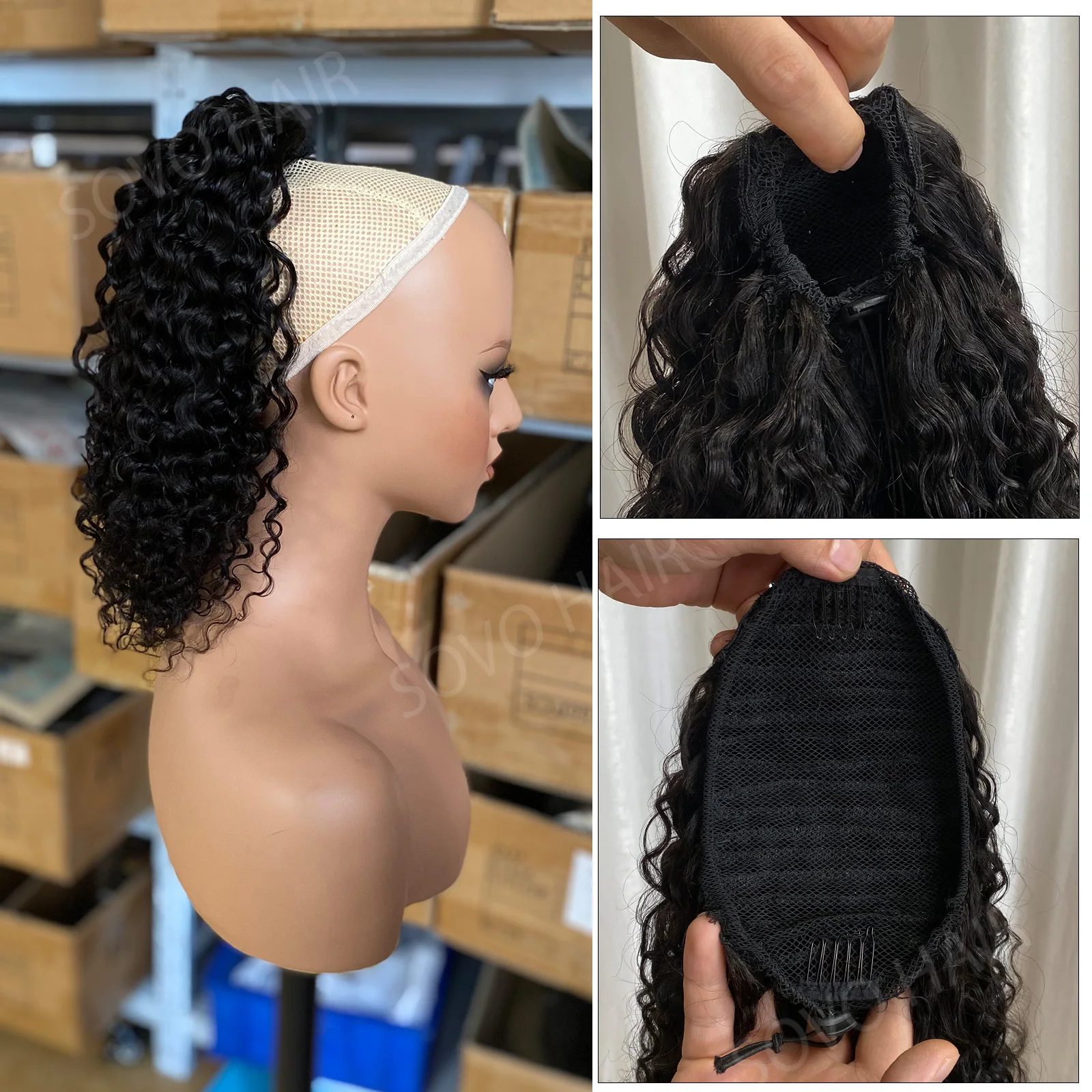 100G Drawstring Curly Ponytail Human Hair Extension Burmese Curly Virgin Hair Piece 18 Inch Natural Black Pony Tails Hairpieces