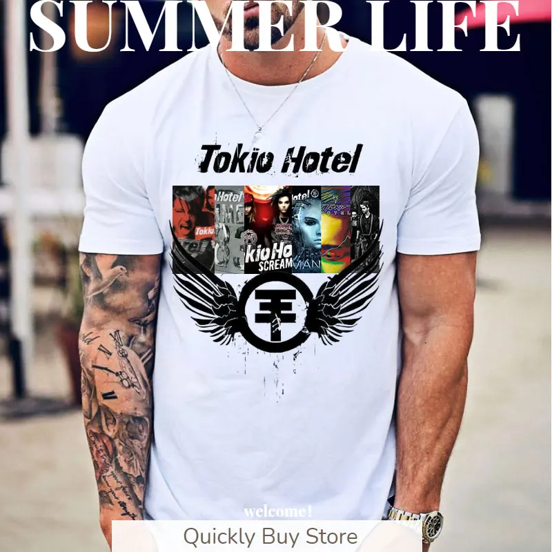 Tokio Hotel Tshirt Group Music Y2K Aesthetic Baby Tee 2000s Street Wear Short Sleeve Summer Kaulitz Top Tee Harajuku Y2k Clothes