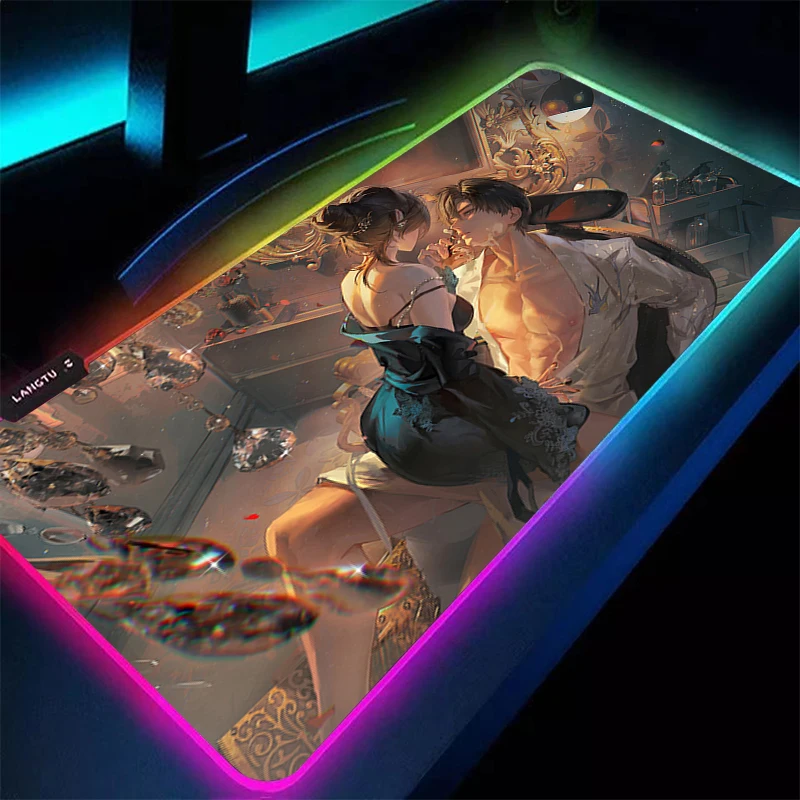 

Mouse Pad RGB Laptop Anime Gamer Gaming Accessories Keyboard Pad LED PC Computer Love And Deepspace Zayne Desk Mat Cool Mousepad