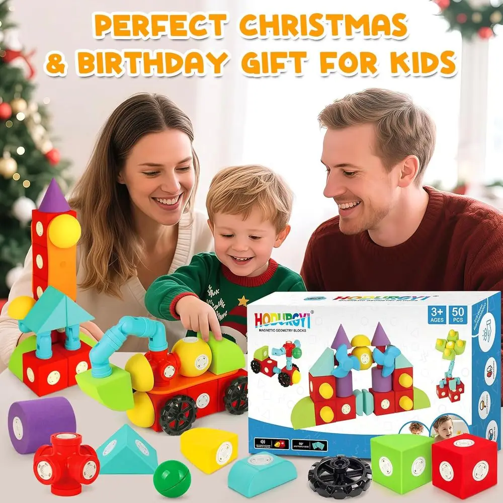 Grandi blocchi magnetici in schiuma da 50 pezzi per bambini 3+, giocattoli da bagno per bambini, giocattoli STEM per bambini in età prescolare, regalo di compleanno ideale per