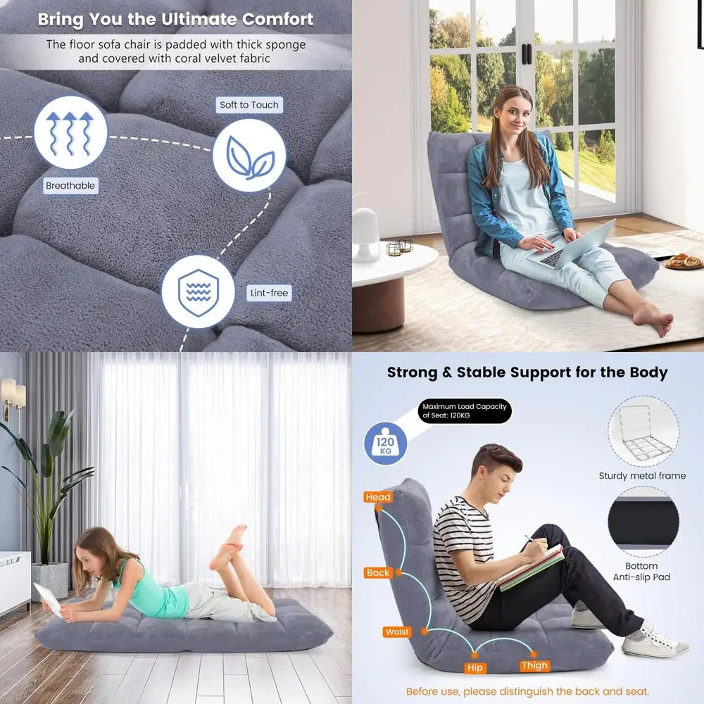 

Эргономичное напольное кресло с регулируемой спинкой, 14 положений наклона, из коралловой кожи и стали, складное сиденье, мягкое кресло-реклайнер для отдыха