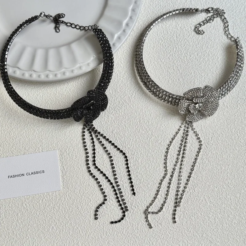 

AINAMEISI New women's fashion diamond-encrusted flower tassel necklace, bridal wedding banquet accessory and gift