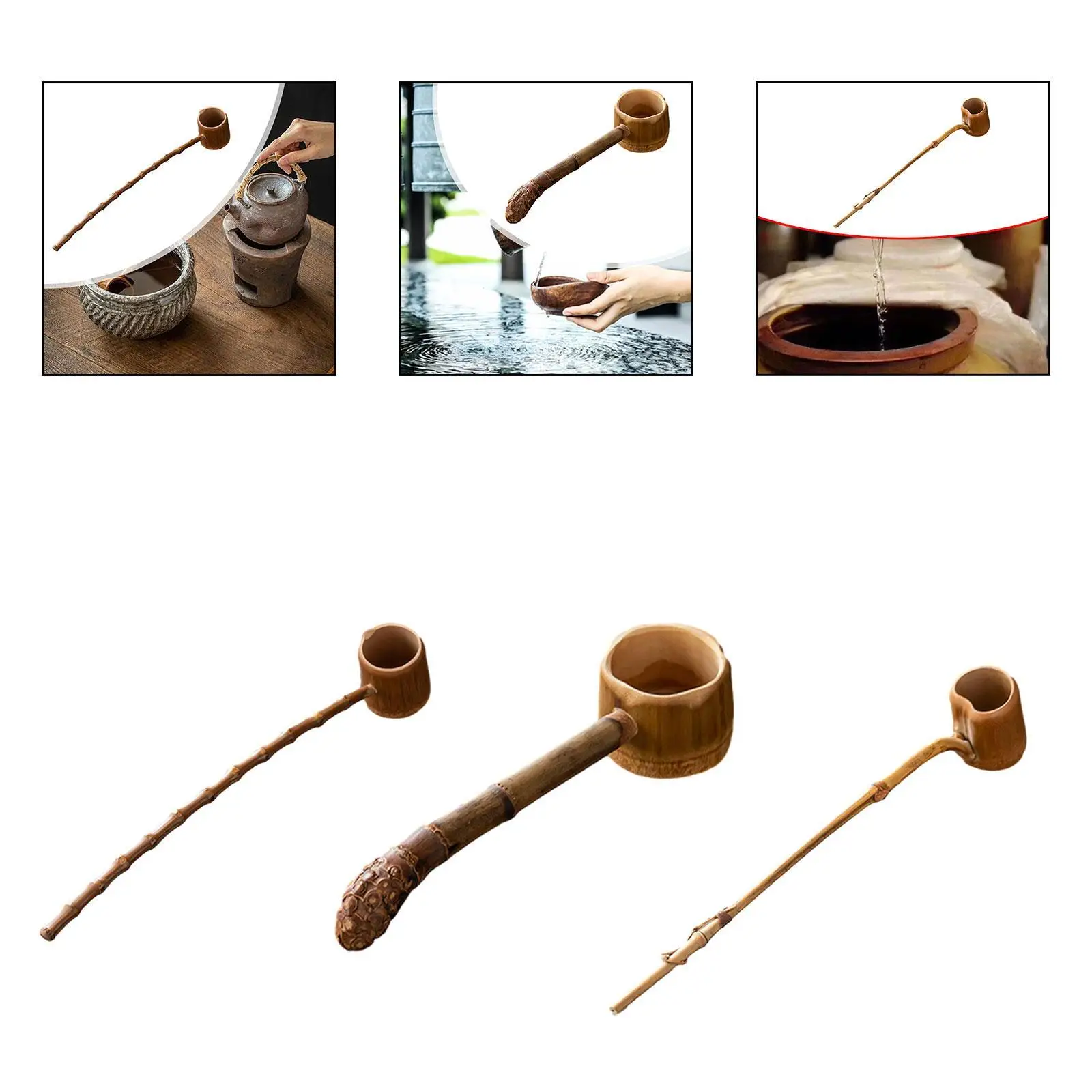 Bamboo Water Ladle Bathing Ladle Watering Ladle Household Tea Ceremony Water Scoops Retro Design Water Bailer Long Handle Ladle