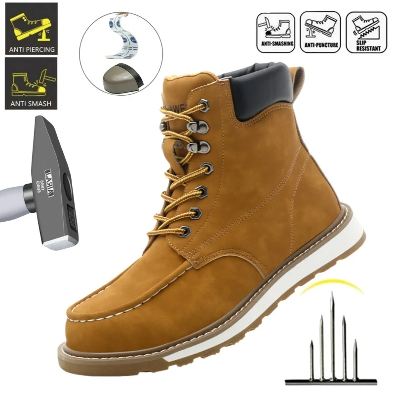 

Suede Leather Steel Toe Work Boots Construction Safety Boots Men Anti-smash Stab-resistant Safety Para Hombre Shoes Botas