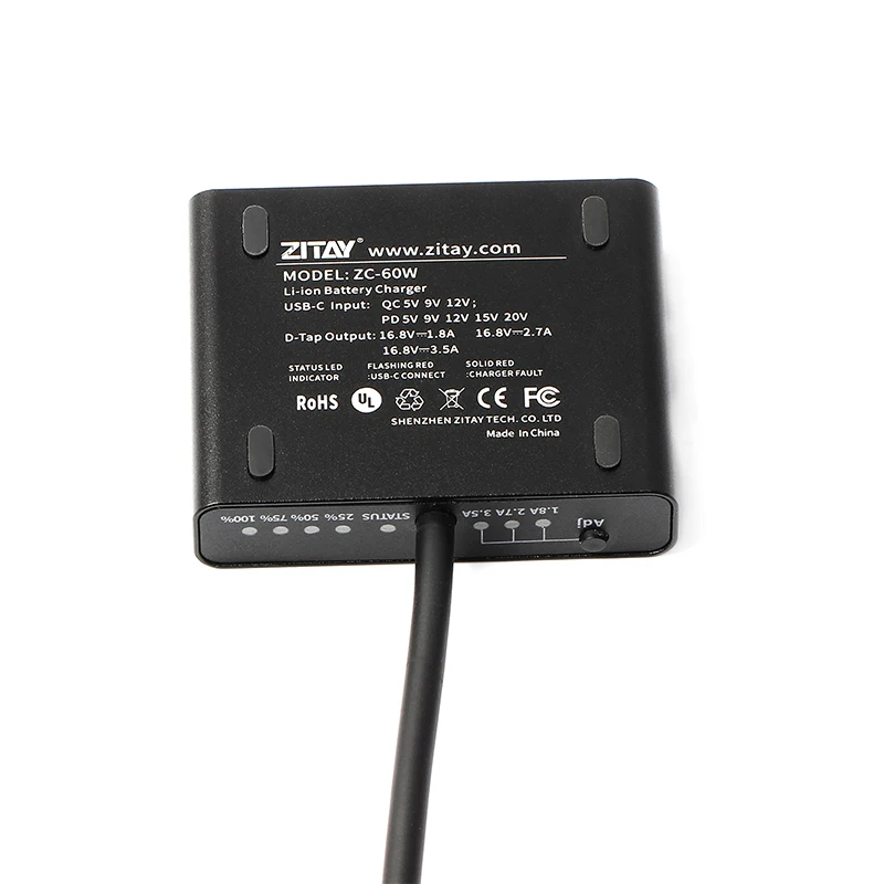 ZITAY USB Typ C auf D-TAP Schnellladegerät 60 W Kamera-Ladekabel für Sony F980 F750 F975 F960 F550 V-Mount Gold-Mount PowerTap