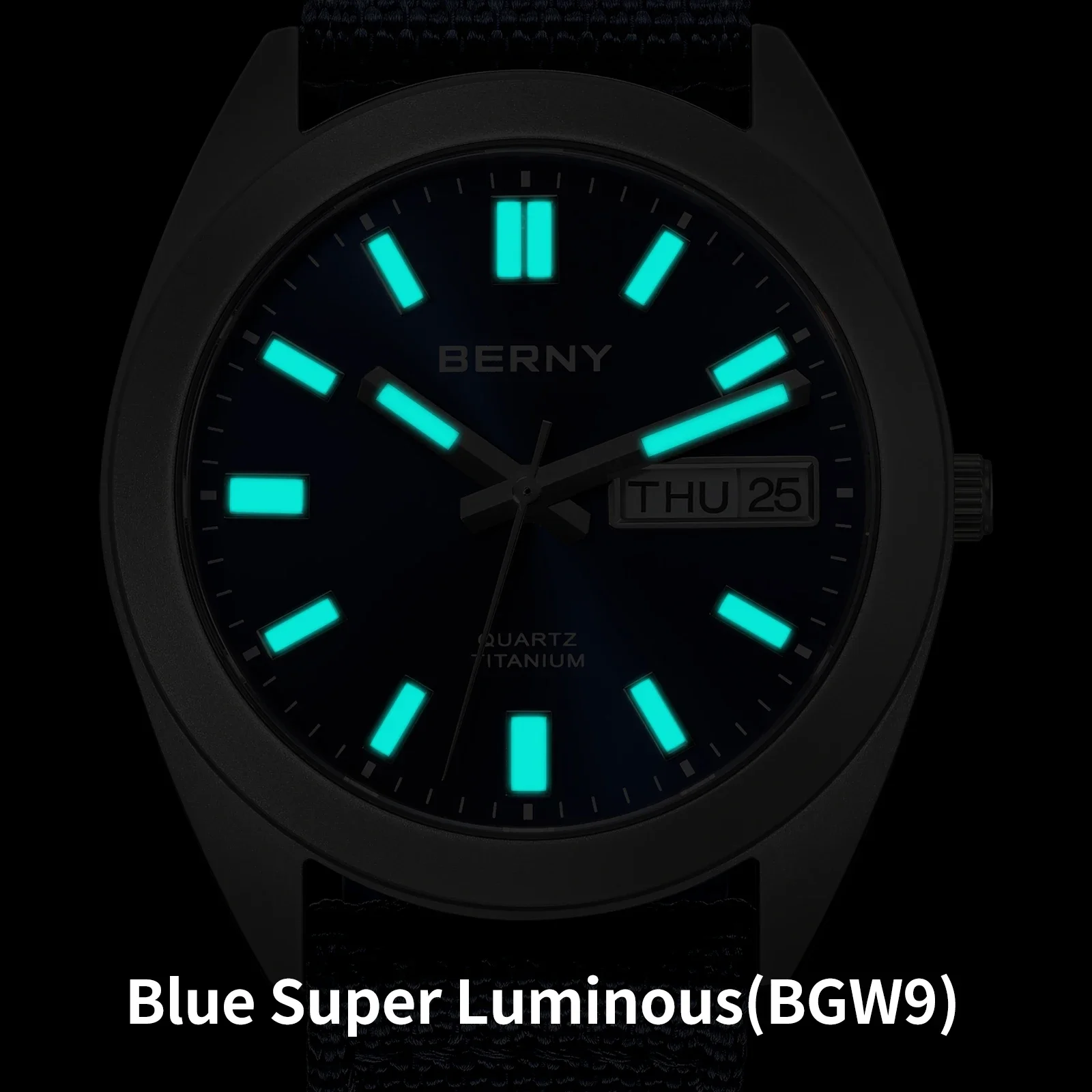 BERNY Titanium Men Watch Supper Luminous Sport Field Quartz Wristwatch Super Luminous Sapphire 100m Waterproof SNXS75 Watches