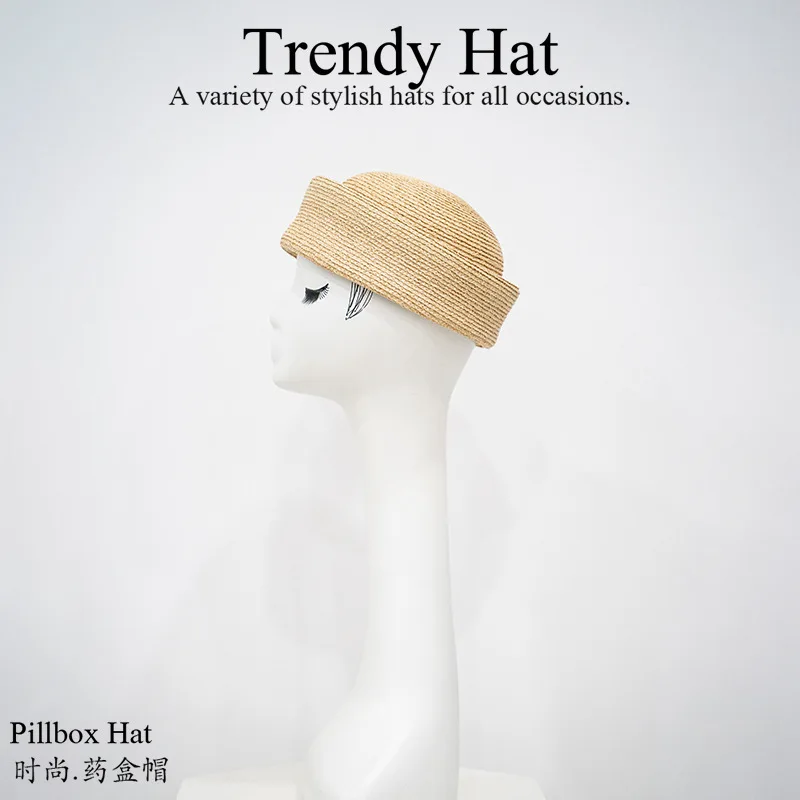 light-luxury-handwoven-raffia-pillboxhatpure-color-round-top-air-hostess-caphandcrafted-painter-beret-styleversatile-dailyhat