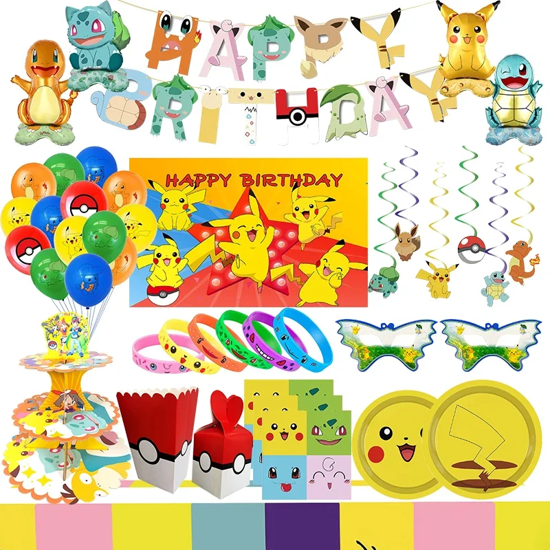 Pokemon compleanno decorazione stoviglie tazza piatto tovaglia palloncini Banner sfondo Pikachu forniture per feste di compleanno per bambini