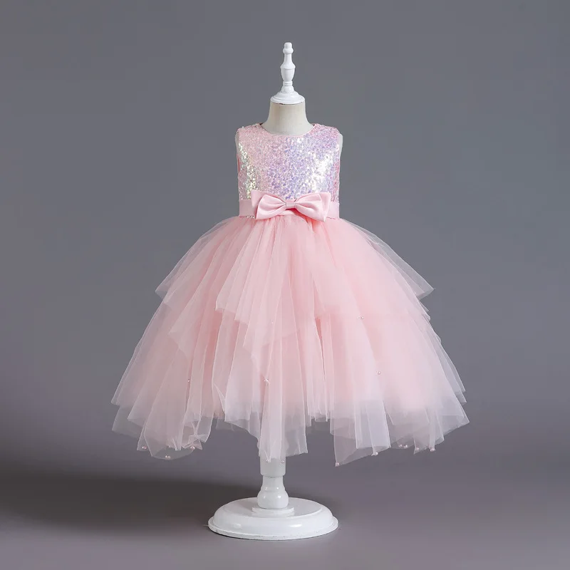 HETISO Sequined Girl Princess Dress Layered Tulle Princess Kids\' Birthday Dresses Summer Children Wedding Party Costume 3-10T