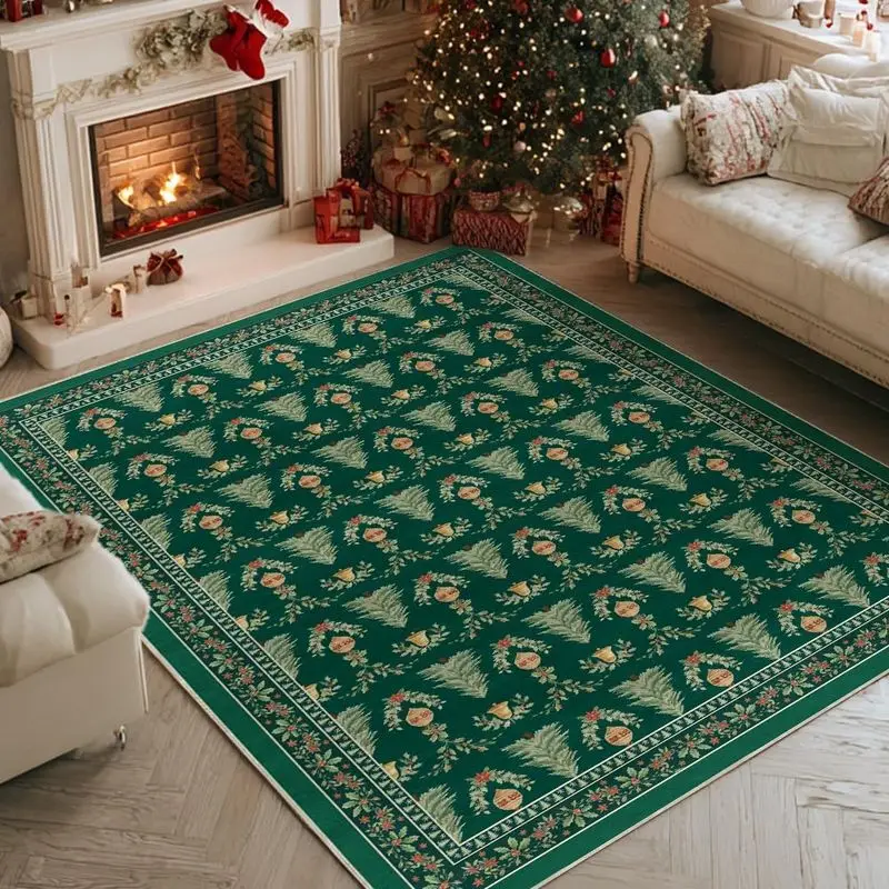 VIKAMA Christmas Tree Area Rug Red Fair Isle Print Non Slip Carpet For Living Room Bedroom Holiday Farmhouse Decor