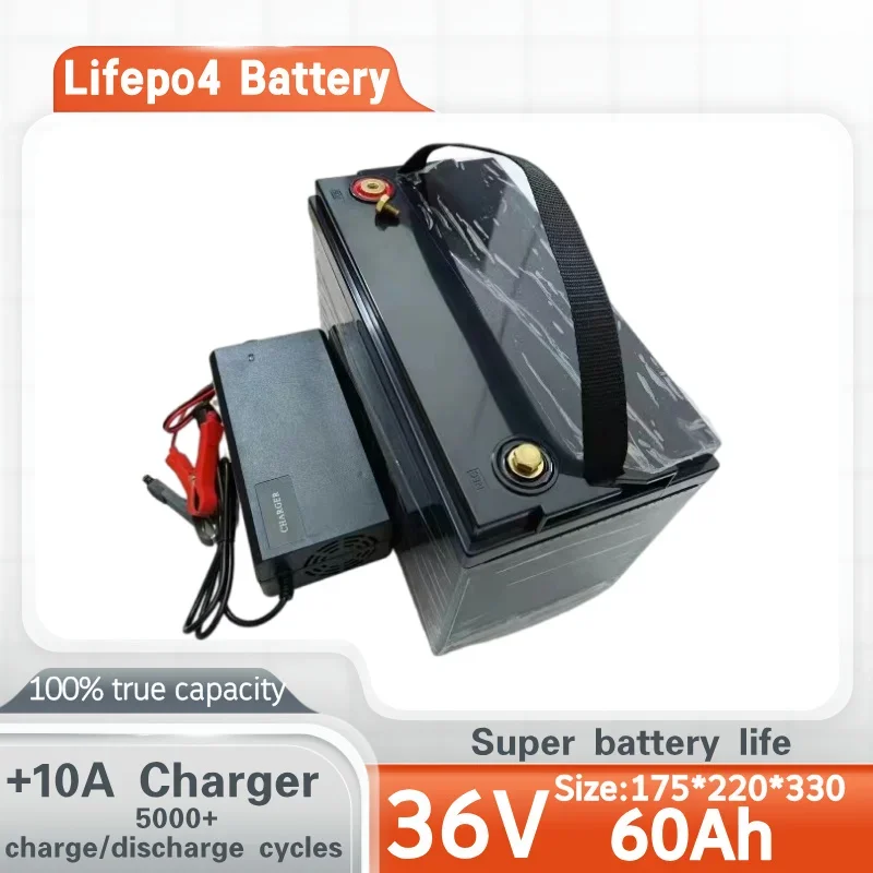 

EVE waterproof 36V 60AH Lifepo4 battery with BMS for 3000w 1500W scooter bike Tricycle Solar backup power golf cart +10A charger
