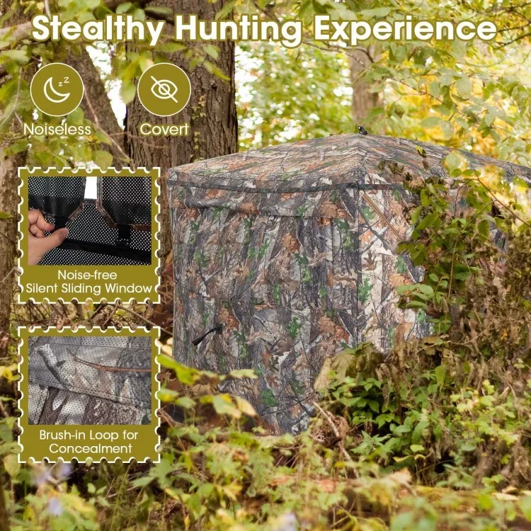 2-3 Person Hunting Blind Portable Pop Up Camouflage Ground Tent W/Storage Pocket view 6