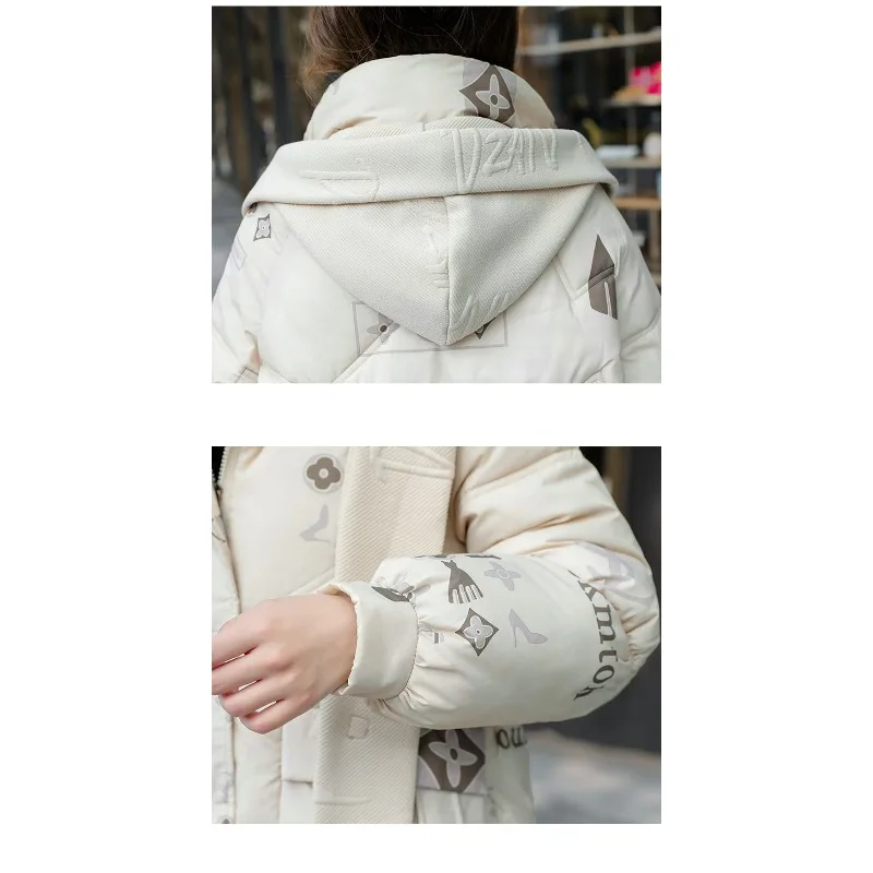 New Women Down Cotton Coat Winter Jacket Female Mid Length Version Parkas Loose Thick Warm Outwear Hooded Fashion Overcoat