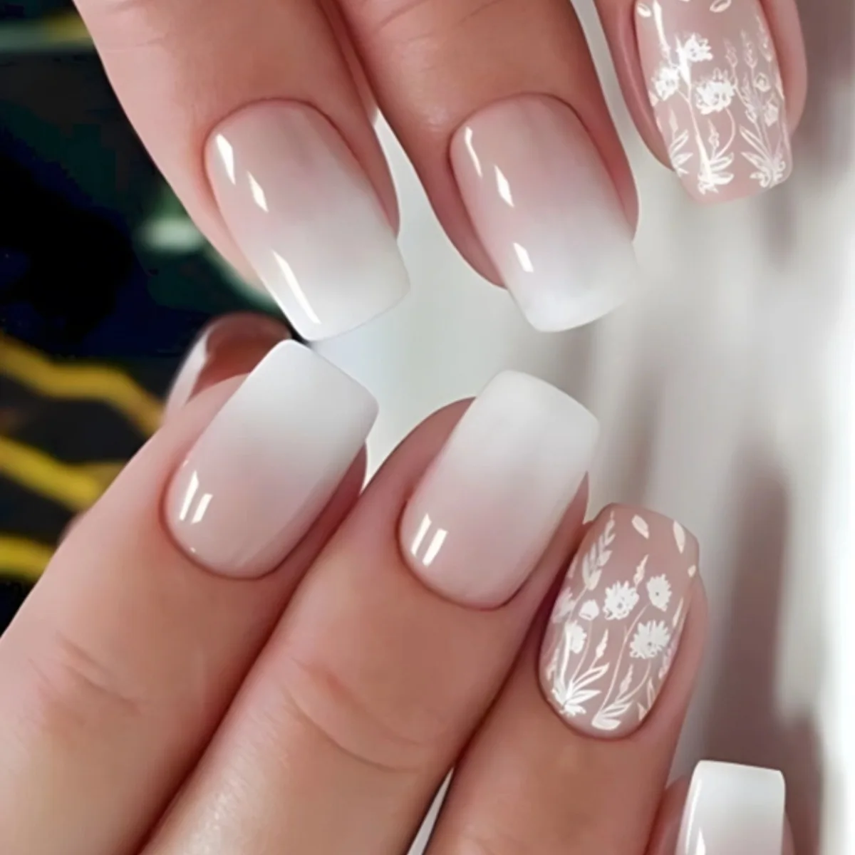 24 unids/set francés blanco rosa uñas postizas cobertura completa uñas postizas artificiales cuadrado corto Ballet uñas postizas simples puntas de uñas reutilizables