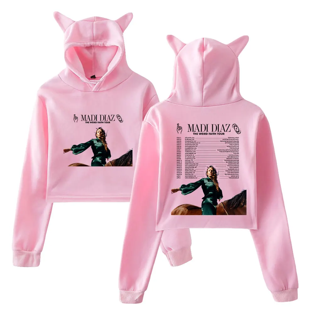 

Madi Diaz Weird Faith Tour Pullover 2024 Female Cat Ears Hoodie Long Sleeve Streetwear Crop Top Women's Clothes