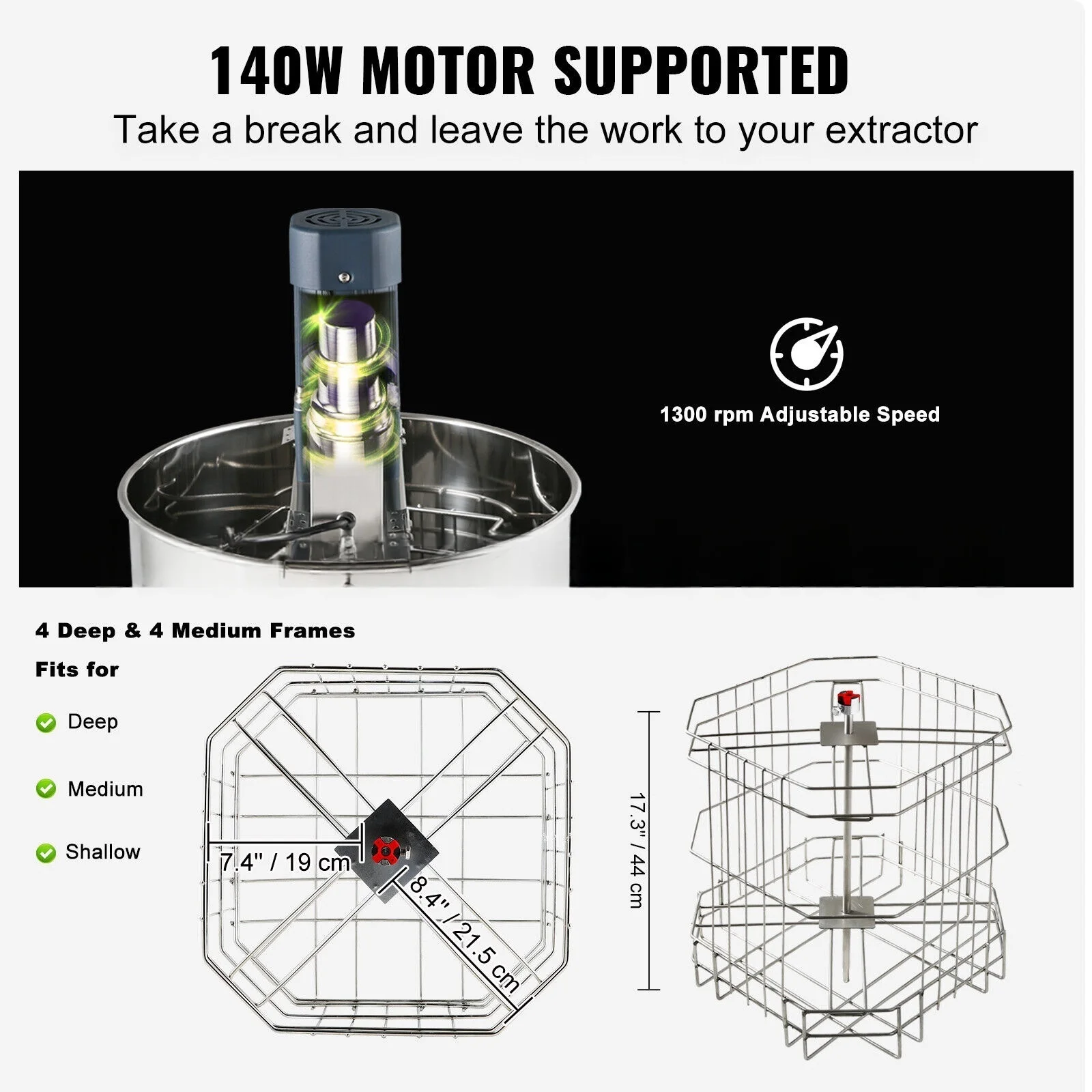 Electric honey shaker made of stainless steel with thickened 304 honeycomb separator and honey bucket