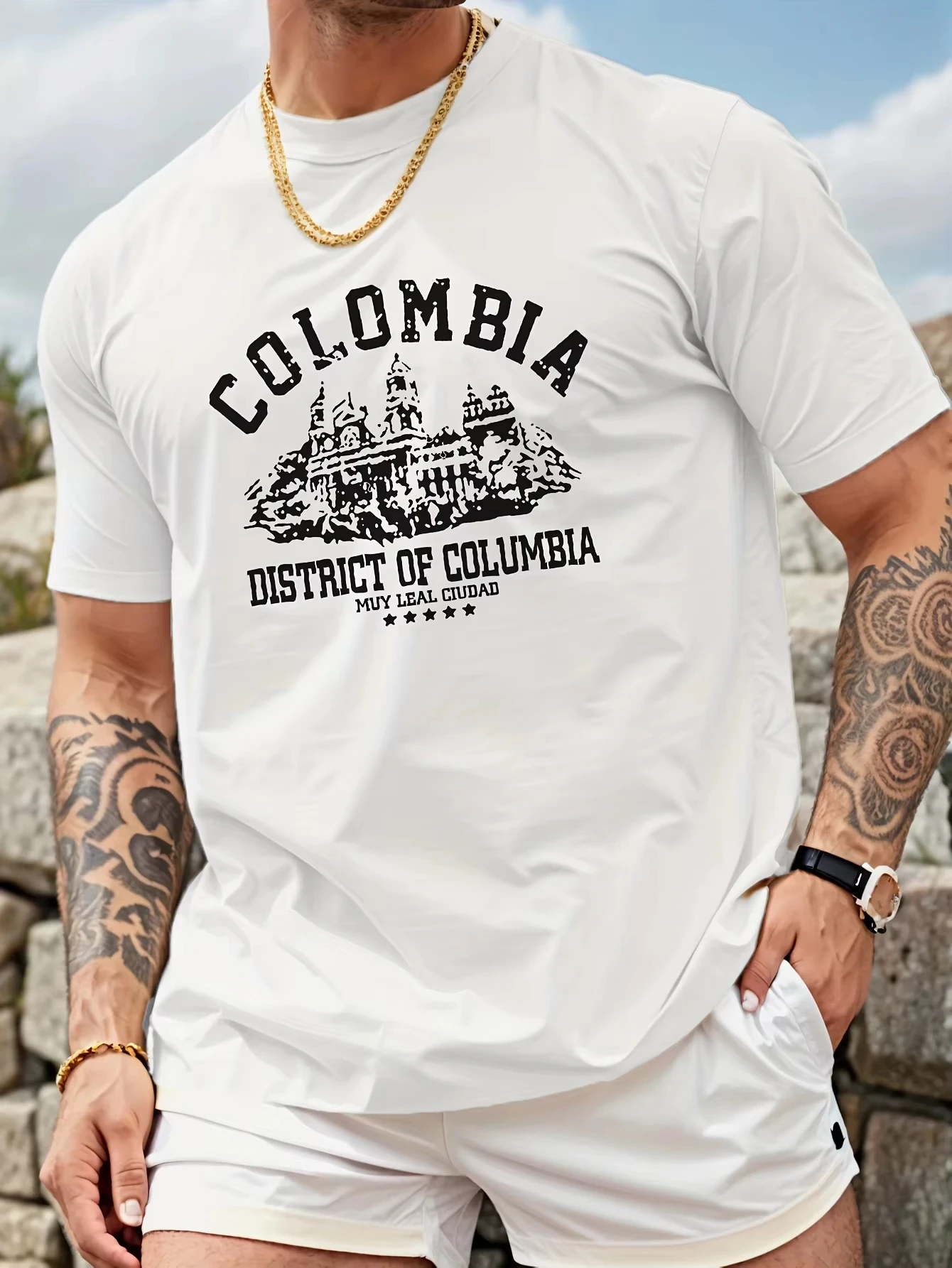 Camiseta de Algodón Puro Distrito Colombia, Camiseta de Verano de Manga Corta con Estampado Gráfico, Ropa Casual Urbana, Estilo Retro Vintage