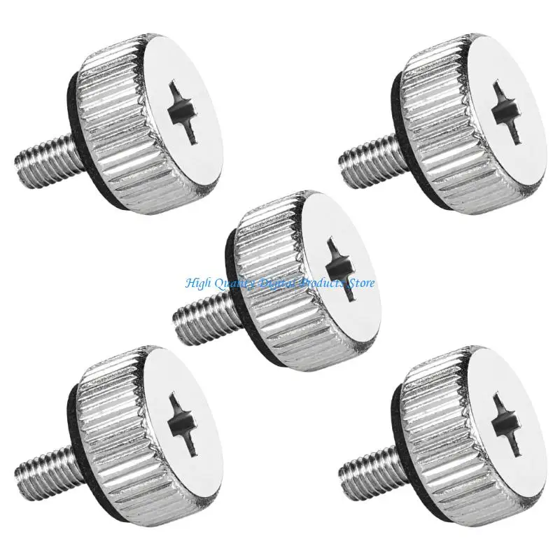 U2JE Hand-Turn Computer Cover Access Thumb Screws with Knurled Round Heads, 5 Silver Metal Fasteners for Compatible Case Covers