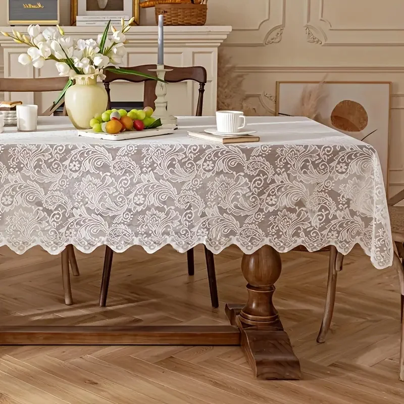 1pc New Style French Peony Lace Tablecloth, Suitable for Parties, Dining Table and Home Decoration