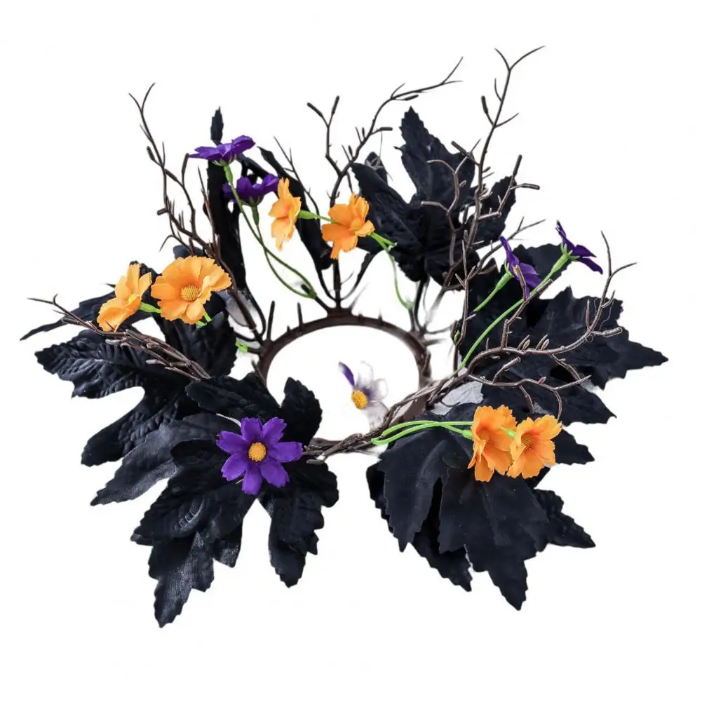 Festive Candle Wreath Boho Halloween Candle Ring Wreath with Artificial Maple Leaves Flowers for Home Table for Wedding