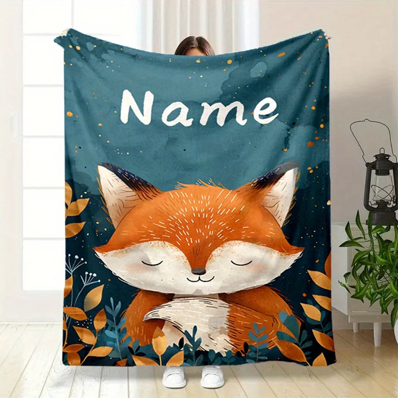 Personalized Fox Pattern Flannel Blanket Is Soft, Warm, and Comfortable, Making It the Perfect Gift for Birthdays