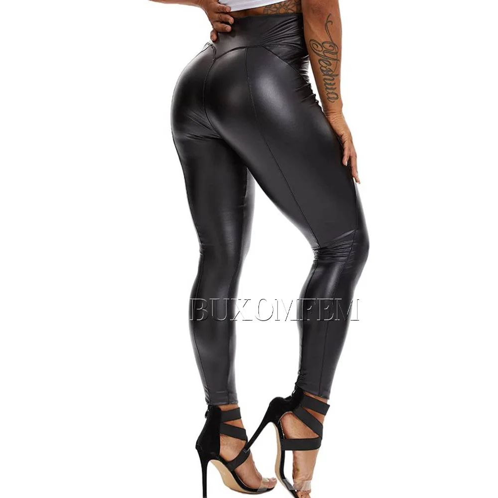 Shiny Colorful Leather Pants Tight Skinny Long Skinny Pencil Pants Stretchy Trousers PU Leather Sexy Leggings for Women Outfit