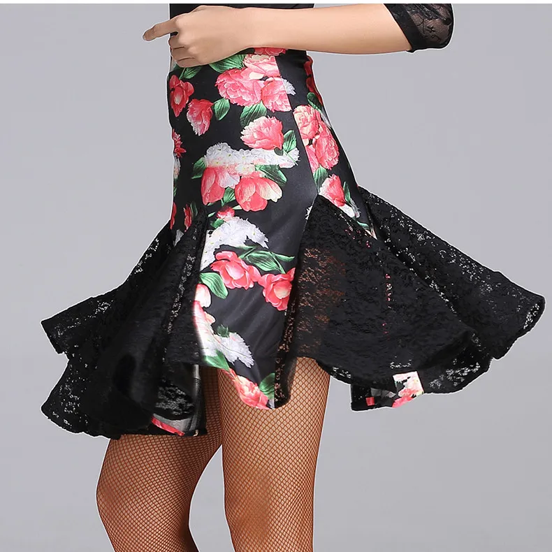 New Fashion Women Mini Skirt Black Red Flare Dance Skirts Latin Square Ballroom Solid Color 2025 Large Hem Spandex