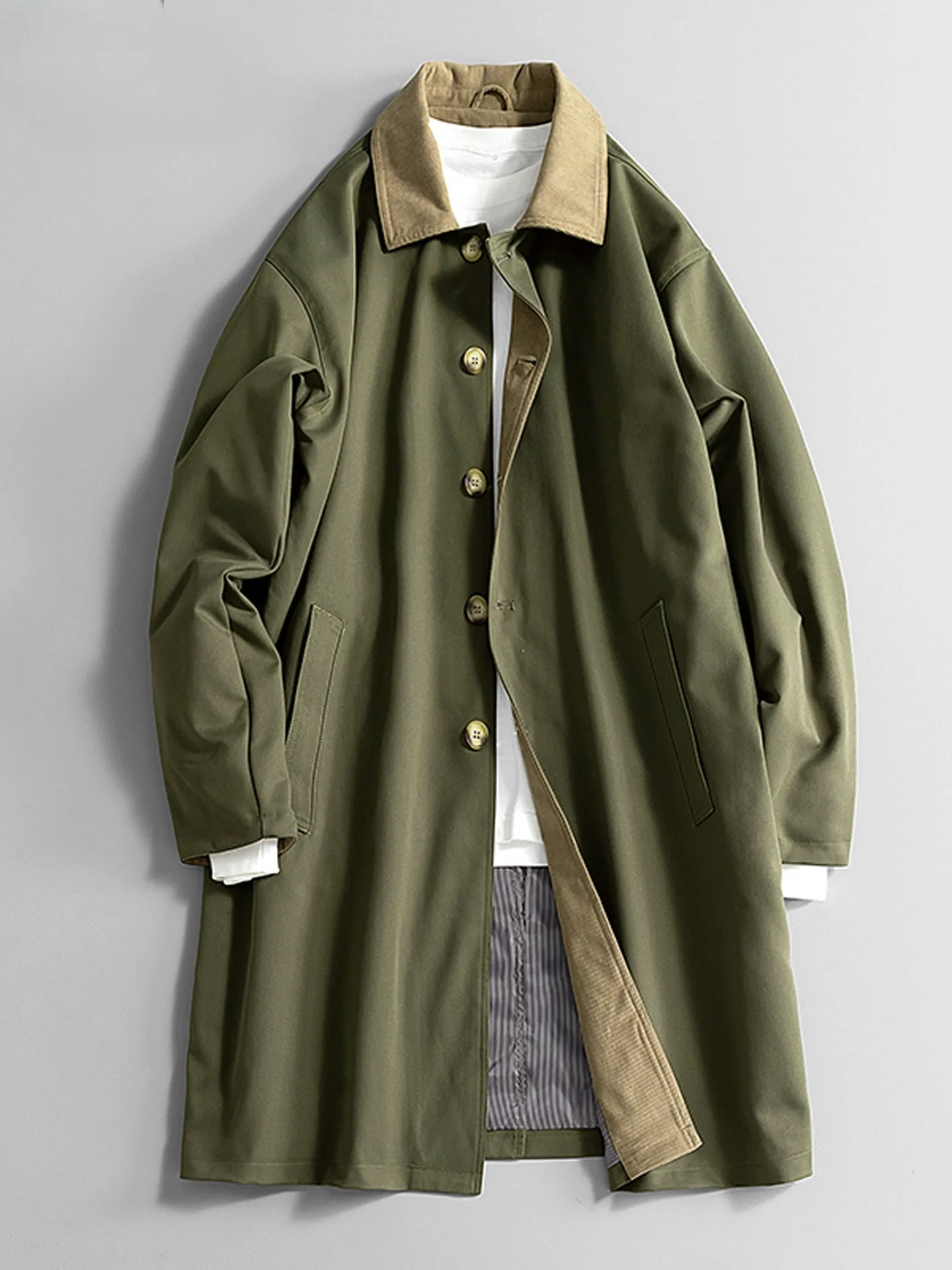 

Мужской удлиненный тренч из органзы, зимний, утепленный, на одной пуговице, в корейском стиле, с погонами, цвет хаки, для ночного клуба/Хэллоуина