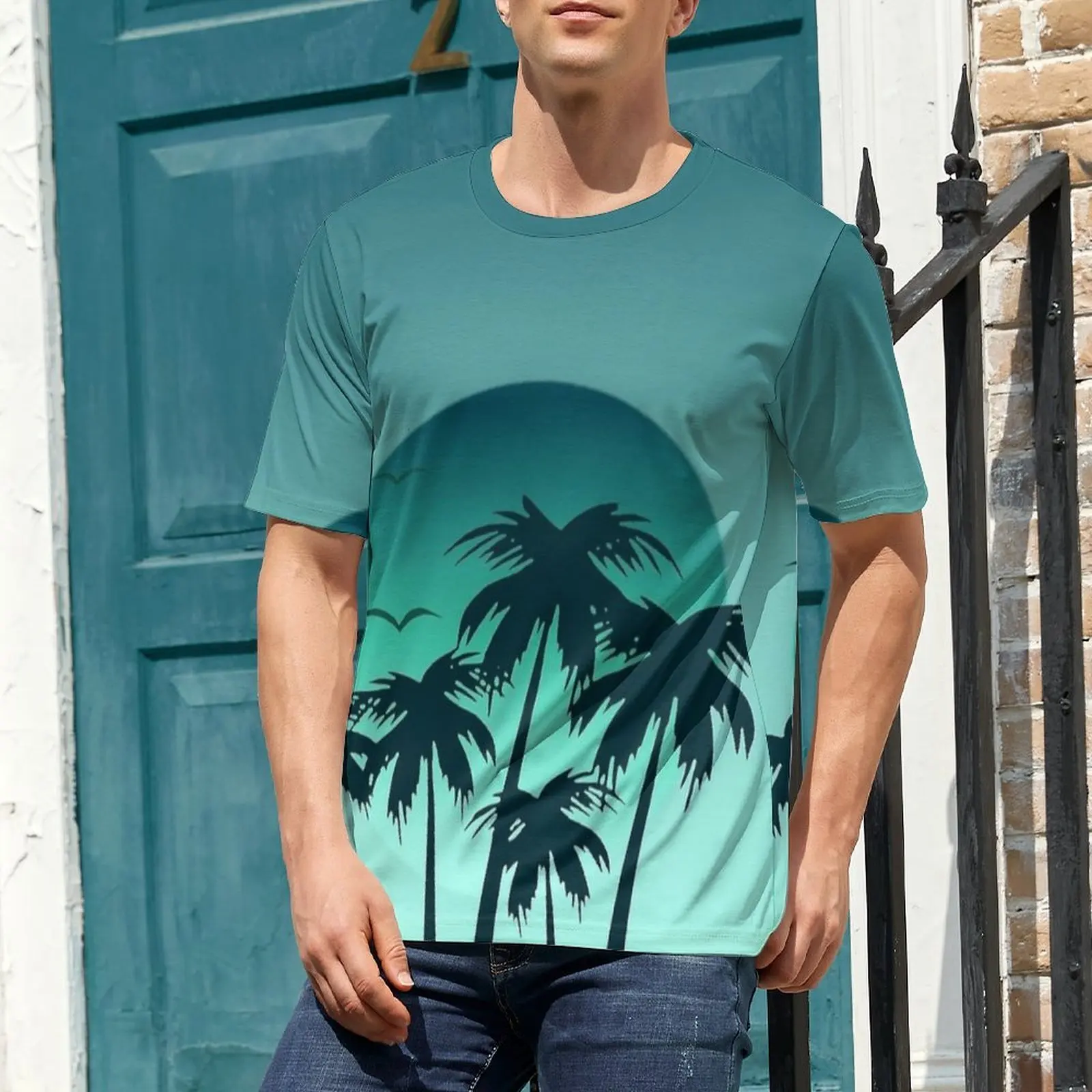Summer T-Shirt Miami Vibes Palm Tree Sunset T-Shirts  Streetwear Harajuku Tee Shirt For Men Short Sleeve Graphic Plus Size Tops