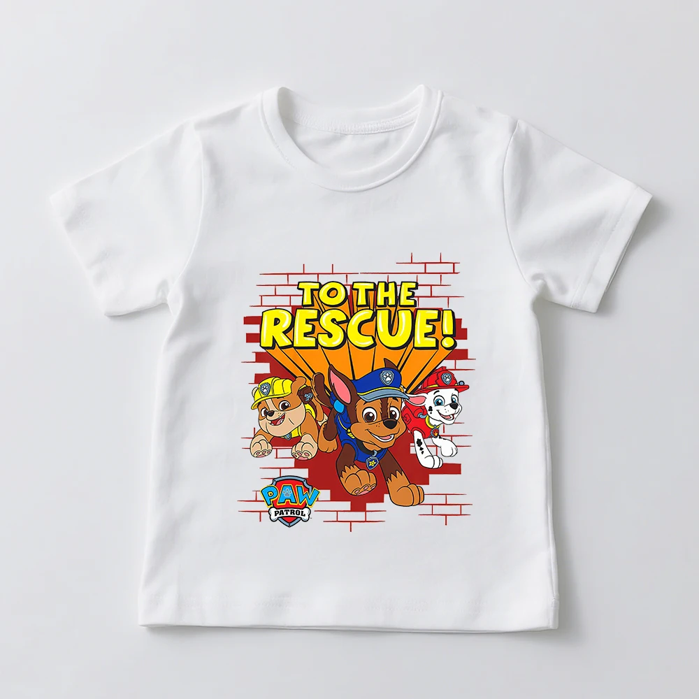 Kids Cotton T Shirt PAW Patrol To The Rescue Cartoon Print Casual Short Sleeve Tee Boys Girls Summer Tops Children Clothing