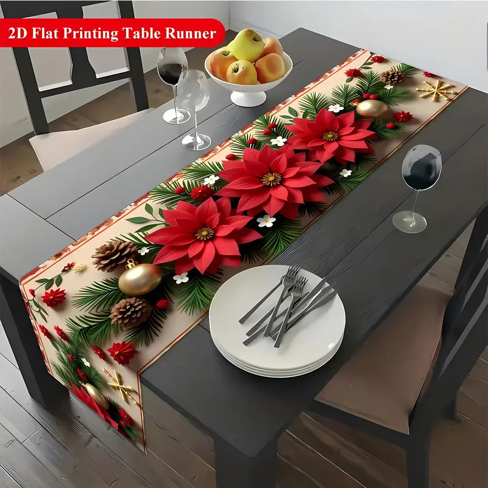 Linen Table Runner with Snowmen on Red Buffalo Plaid Cozy Xmas Kitchen Table Accent