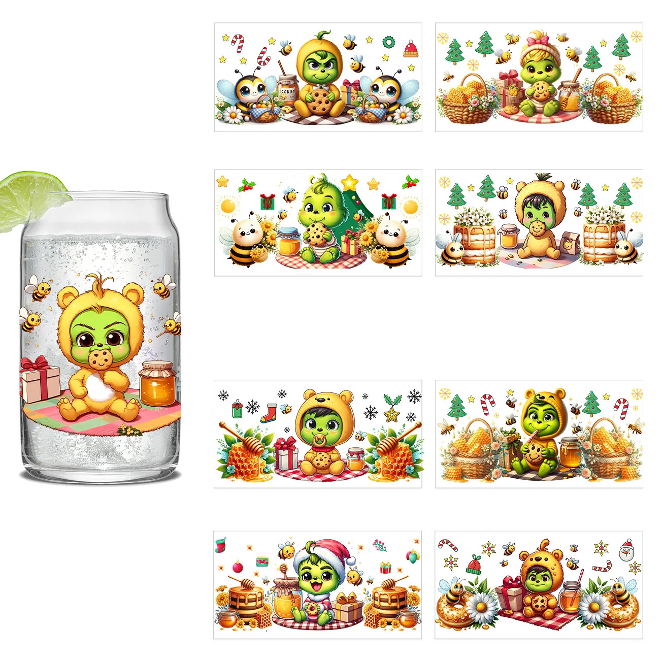 

Green Baby Series easy peel waterproof DIY Decals Retro Beauty 3D transfers uvdtf crystal sticker 16oz uv dtf cup wraps