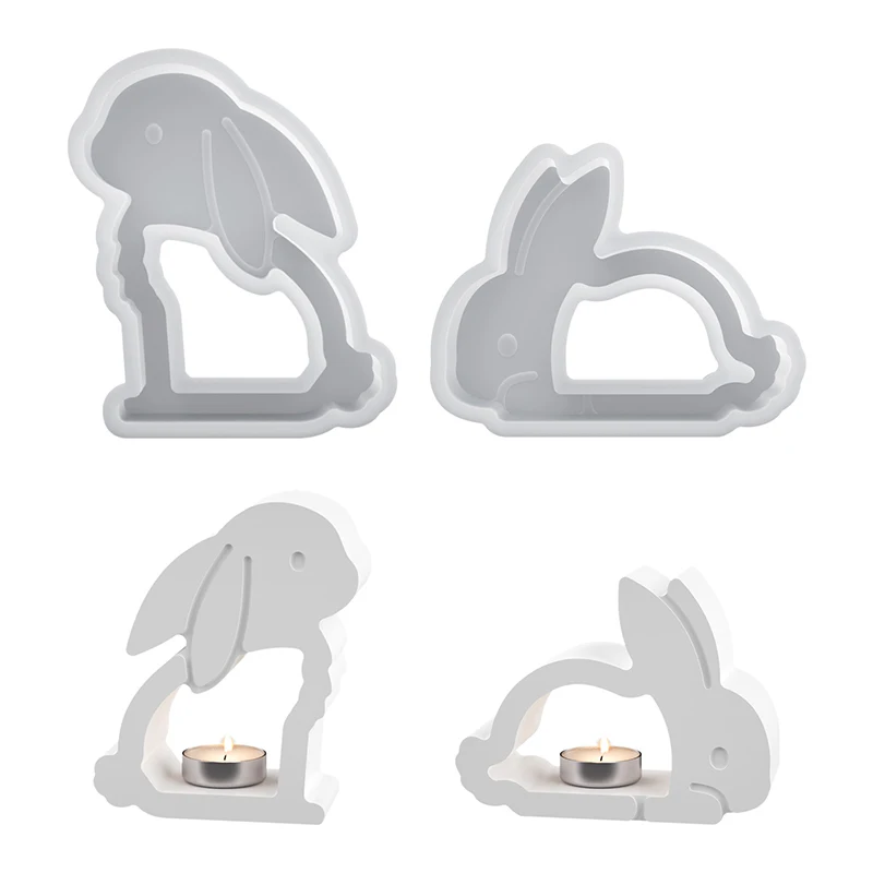 Easter Rabbit Candle Holder Molds, Cute Rabbit Shape Tealight Mold, Hollow Out Easter Bunny Candlestick Silicone Mold