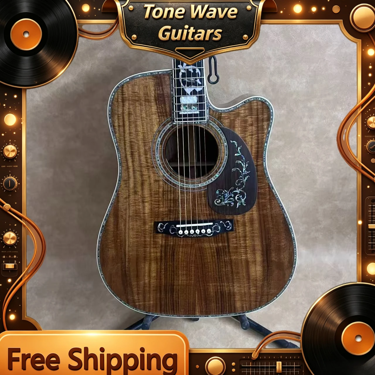 D45 KOA Short Horned Flower Ebony Fingerboard Color Shell Inlaid with High-end High End Fully Inlaid Craftsmanship Free Shipping