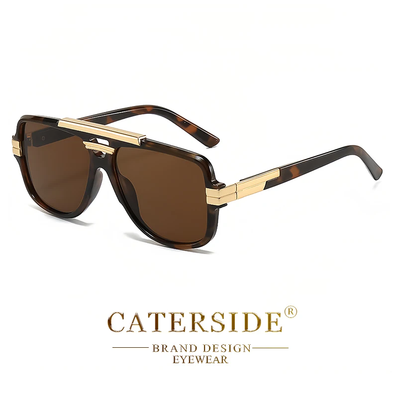 CATERSIDE Retro Herren-Sonnenbrille mit quadratischem, großem Rahmen, flachem Oberteil, Doppelbrücke, Piloten-Punk-Sonnenbrille, Damen-Party-Reisebrille, UV400 – Detail 13