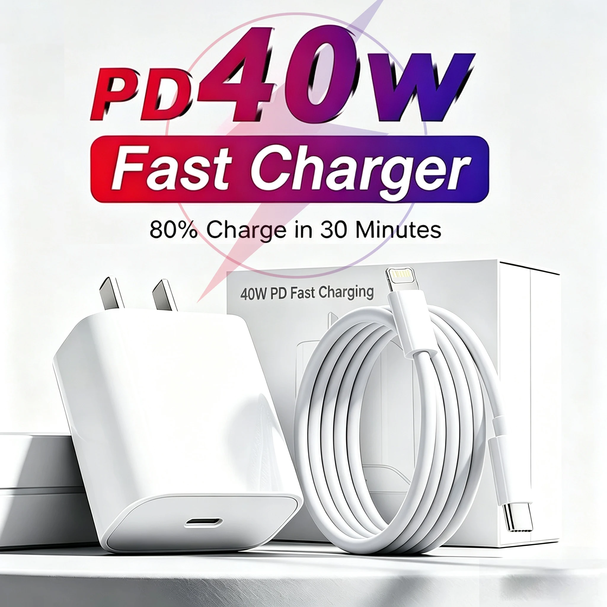 Chargeur rapide PD 40W EU US pour iPhone 17 16 15 14 13 11 12 Pro Max Plus Air, câble USB-C tressé de charge rapide Type-C 1M