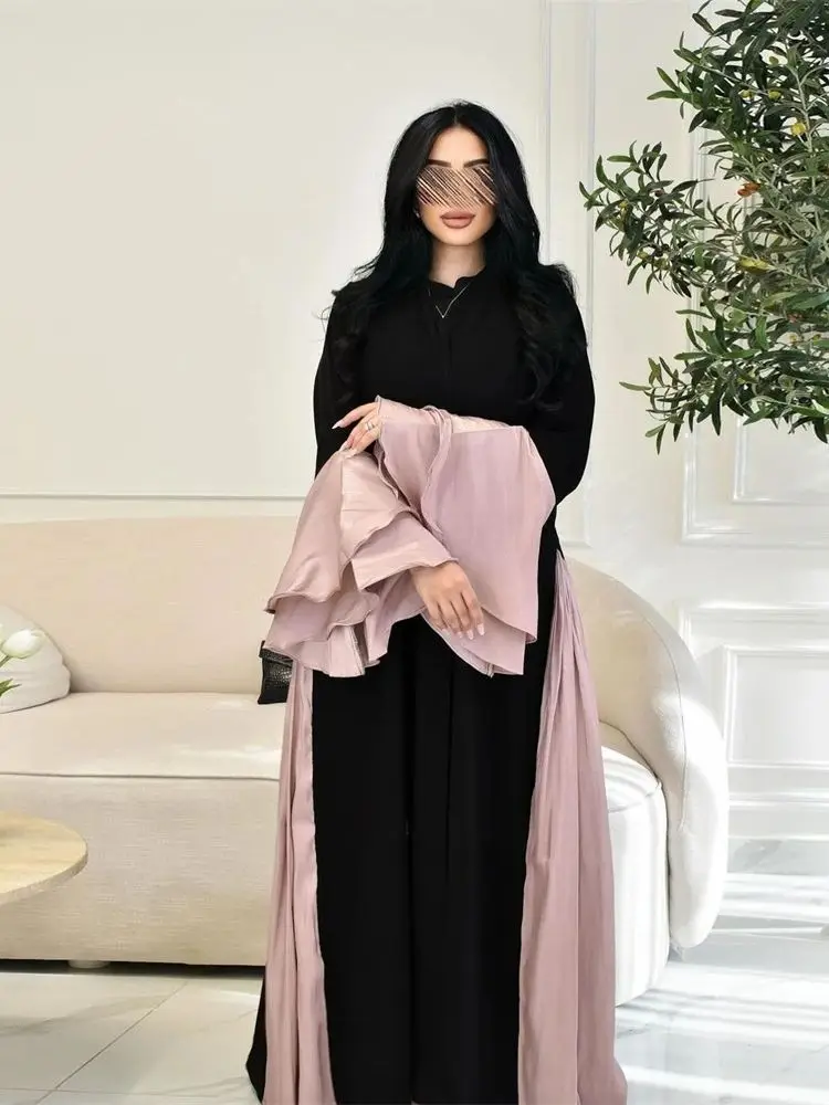 Eid Satin Kimono Abaya Dubai Islam Muslim Dress Kebaya Kaftan African Dresses For Women Robe Musulmane Caftan Marocain Femme