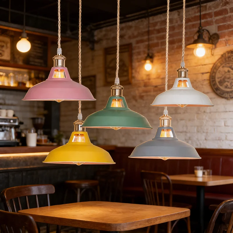 Pendant Lights Retro Industrial Colorful Restaurant Kitchen Home Ceiling Lamps Vintage Hanging Lights Lampshade Decorative Lamps