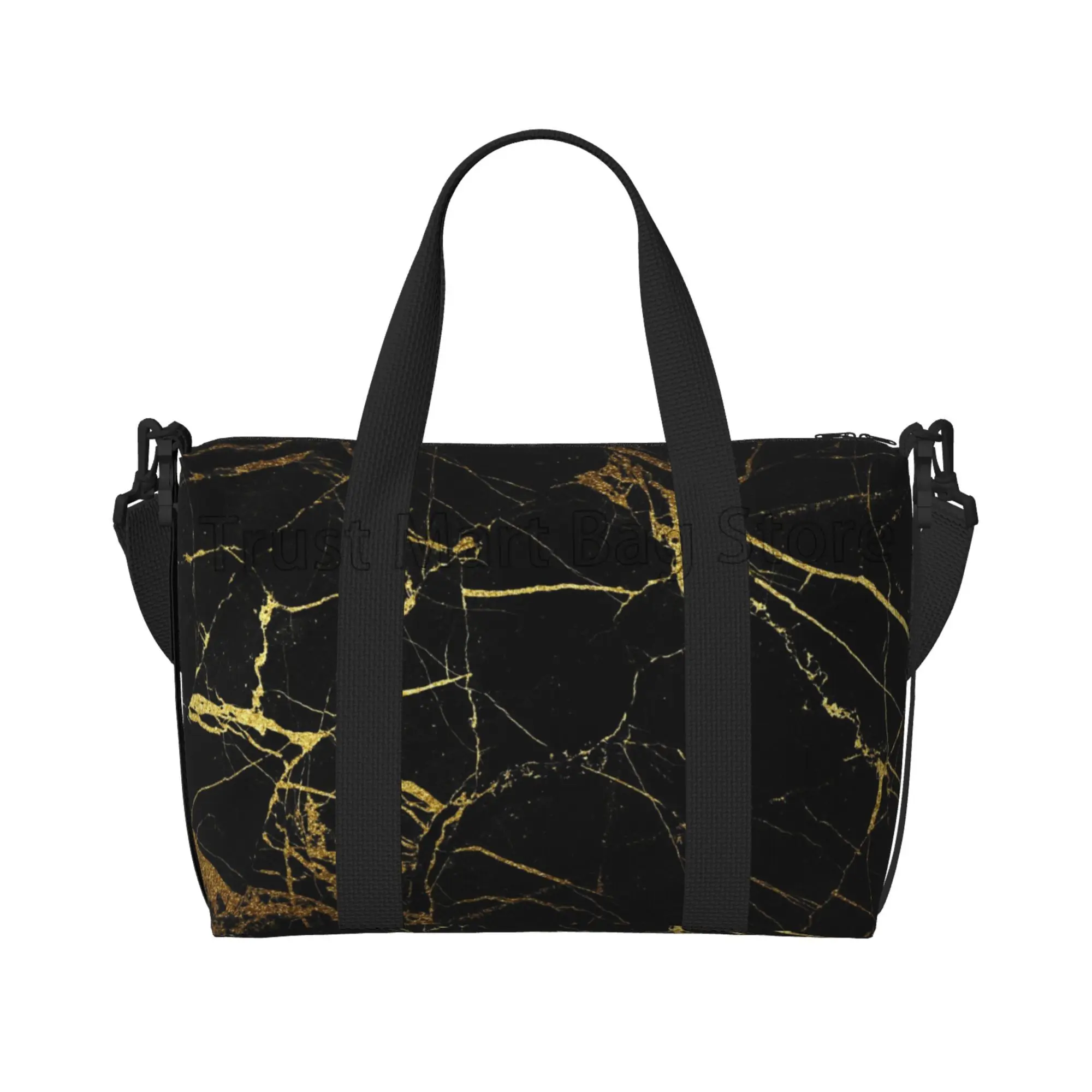 Bolsa de viaje de mano con estampado de mármol dorado negro Unisex, bolsas multiusos para la noche, bolsa de equipaje impermeable para deportes, gimnasio y Yoga