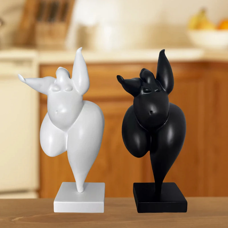 

Креативная смоляная танцевальная фигура, скульптура, украшение, черно-белая толстая женщина, абстрактное ремесло для комнаты, офиса, украшение человеческого тела