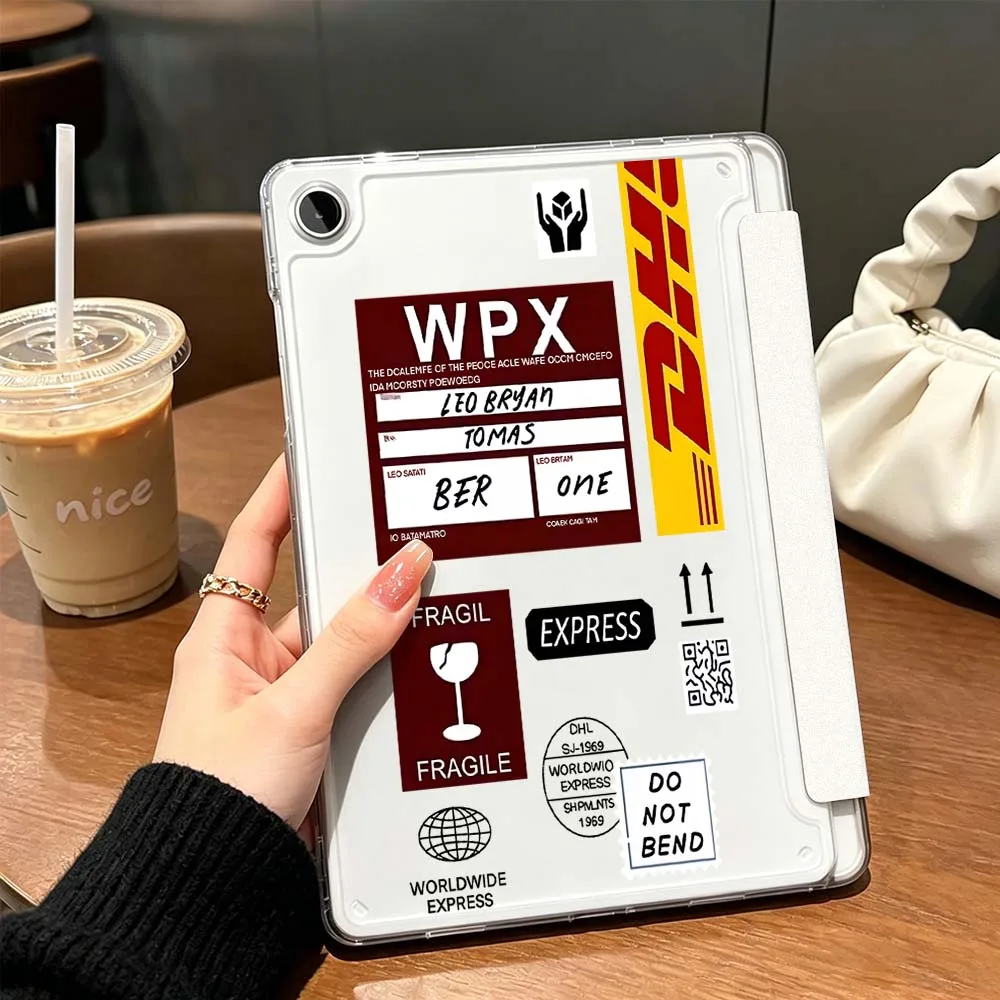 Express Package Label For Samsung Galaxy Tab A9 A8 A11 S6 S7 S8 S9 S10 FE Plus Lite Transparent Y-Shaped Folding Tablet Case