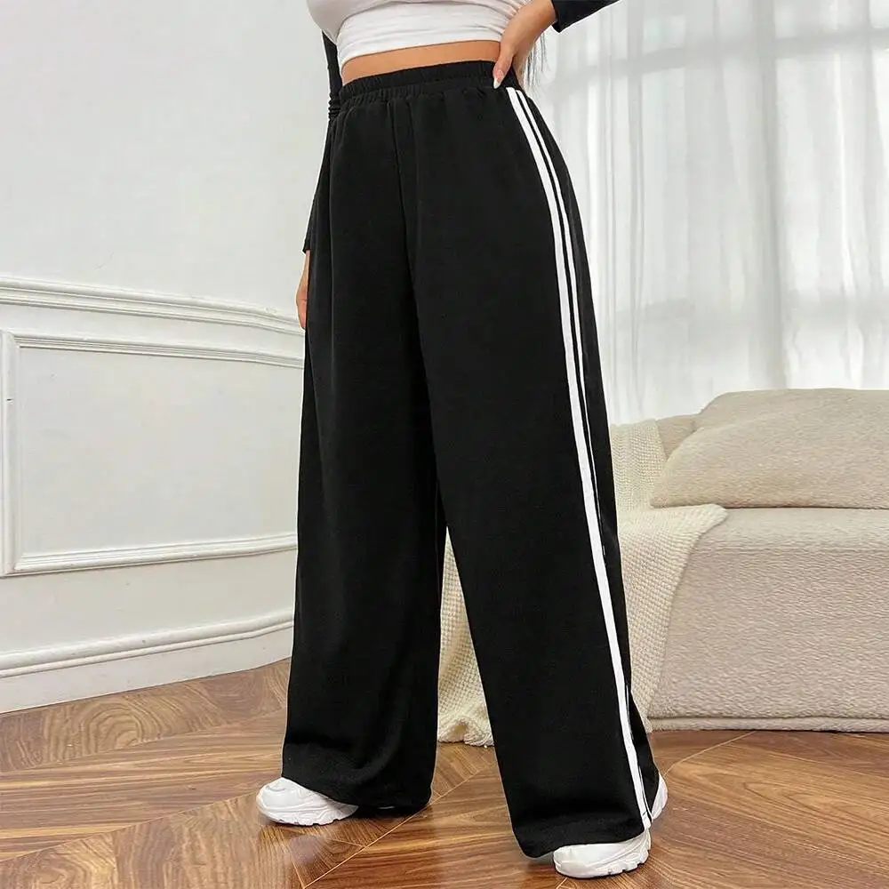Minimalist Large Size Women's and Trendy Casual Pants for Autumn and Winter, with Slim Legs and Contrasting Wide Legs
