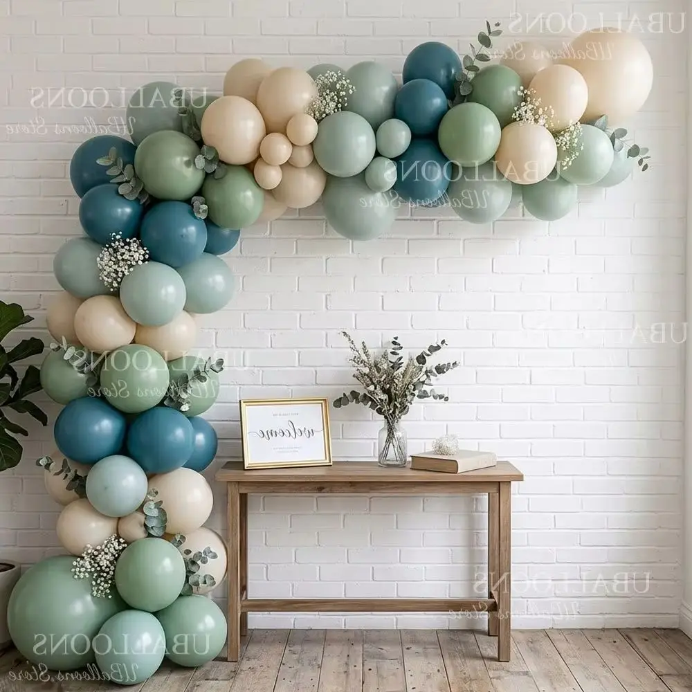 

62pcs Sage Green Slate Blue Balloons 12inch Retro Green Dusty Haze Blue Balloons for Birthday Baby Shower Party Decor Favor